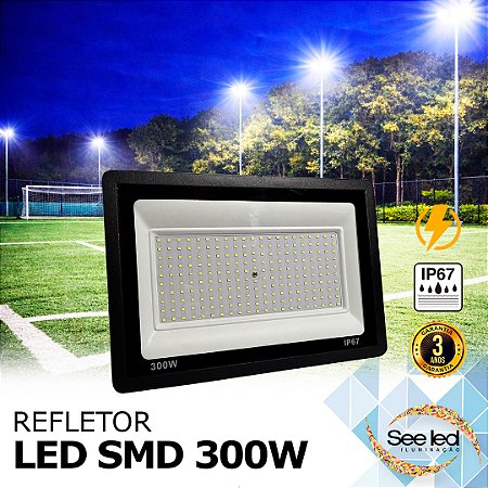 Refletor LED STADIUM SMD 300w | Bivolt | IP67 | 33.000 Lúmens | 6.500k | LINHA COMERCIAL