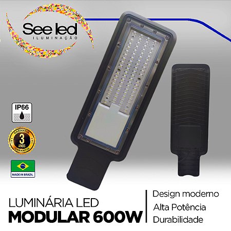 Luminária LED Pública Modular para Poste 600w | Bivolt | IP66 | 60.000 Lúmens | 6.500k | Para Rua ou Condomínio