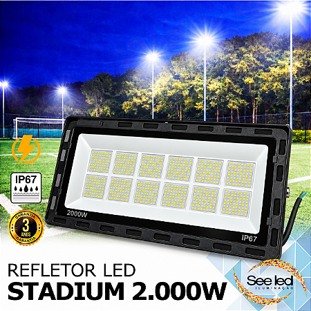 Refletor LED STADIUM SMD 2.000w | Bivolt | IP67 | 200.000 Lúmens | 6.500k | LINHA COMERCIAL