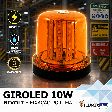 Sinalizador LED GIROLED 10w | BIVOLT | Fixação: POR IMÃ | IP65 Resistente à Água | 360º | LED PHILIPS