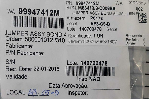 METALIZACAO  ALUM L=6IN F - M83413/8C006BB   ( 99947412M )