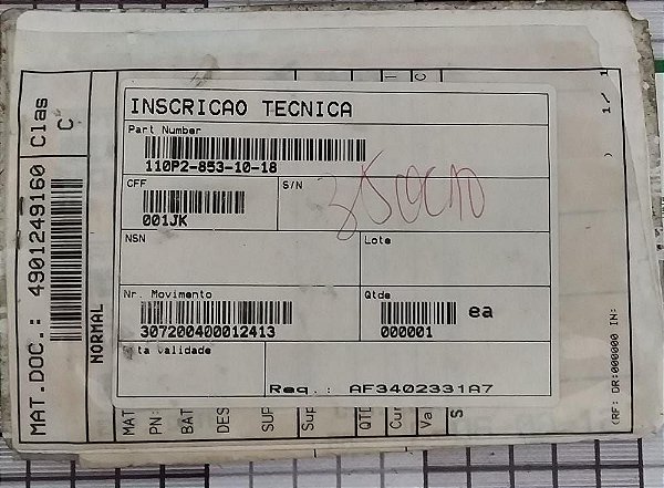 INSCRIÇÃO TECNICA - 110P2-853-10-18