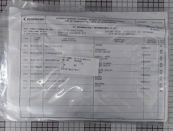 SERVICE BULLETIM KIT - BS110-53-0028/0000