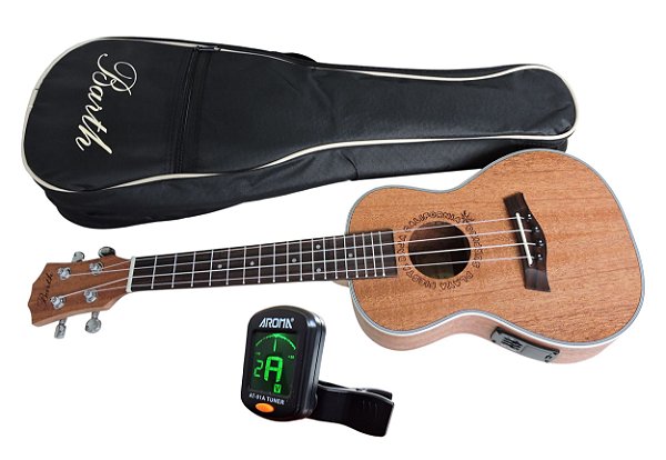 Ukulele Concert Barth Guitars Eletrico + Capa Bag + Afinador Aroma mod. AT-01A