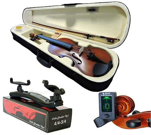 Kit Violino Barth Violin Old (envelhecido) 4/4 com Estojo, Arco,Breu + Espaleira Shoulder Rest + Afinador Joyo