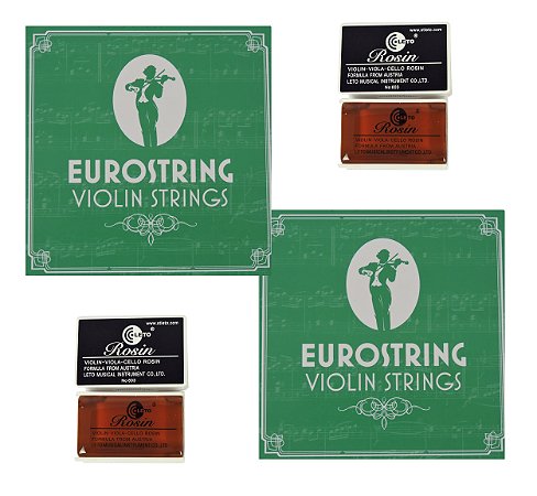 Encordoamento EuroString p/ Violino 4/4 (02) + Breu Rosin 603 (02)