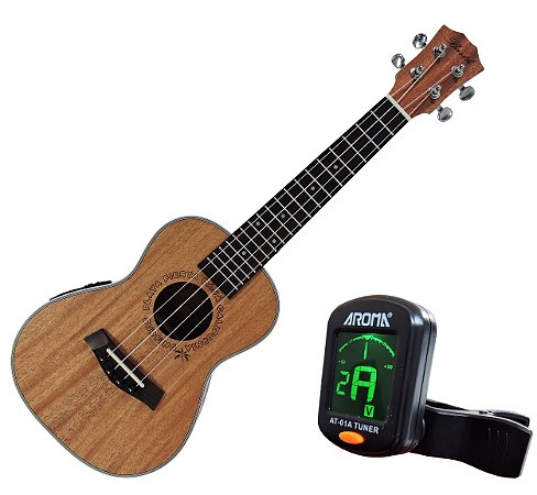 Ukulele Concert Barth Guitars Eletro Acústico (eletrico) Natural - EQ + Afinador Cromático Tuner Aroma mod. AT01A