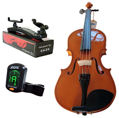 Kit Violino Canhoto Barth Nt 4/4 com Estojo (BK), Arco , Breu + Espaleira