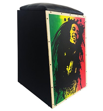 Cajon Jaguar K2 Pro Eletro Acústico Inclinado - estampa Bob Marley