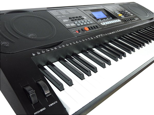 Teclado Musical Arranjador 61 Teclas HK 812 - Profissional Sensitive - USB -  Visor Lcd + Fonte Bivolt + Suporte Partitu