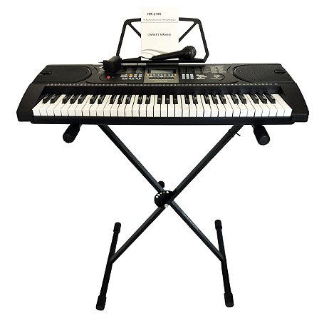 Teclado Musical Hk2106 - Arranjador 61 Teclas + Suporte Pedestal + Fonte Bivolt  + Suporte Partitura + Microfone