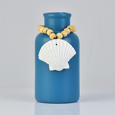 Enfeite Vaso Azul com Concha em Cerâmica XJ-73 A