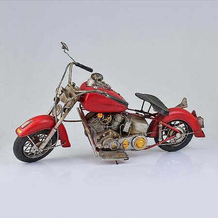 Enfeite Moto Chopper Grande Vermelha em Metal CM-36