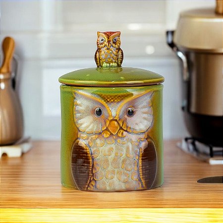 Pote Coruja Verde em Cerâmica TB-99 B