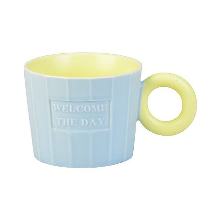 Caneca Welcome The Day Azul em Cerâmica 300ml TD-56 C