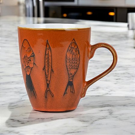 Caneca Vermelho Peixes em Cerâmica 350ml TD-93 B