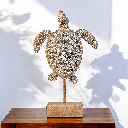 Enfeite Pedestal Tartaruga em Resina 32 cm TB-75