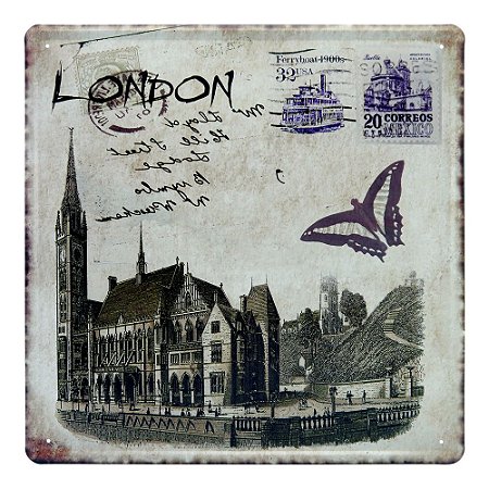 Placa De Metal Cartao Postal London DX-71
