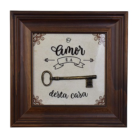 Quadro Marrom Amor é a Chave da Casa em Madeira e Cerâmica XN-39 A