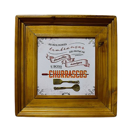 Quadro Marrom Churrasco em Madeira e Cerâmica XN-39 I