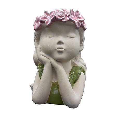 Vaso Menina Olhos Fechado Verde Claro/Amarelo TI-92F