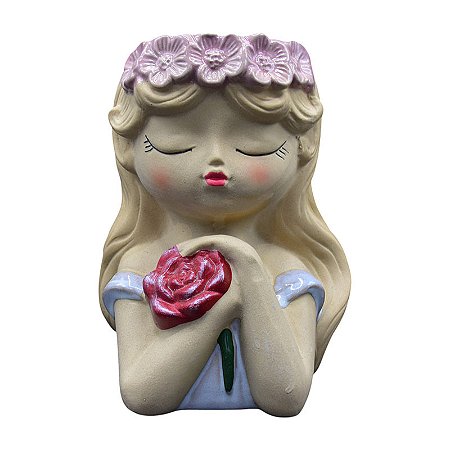 Vaso Meninas Coroa De Flores Olhos Fechados Roxo/Rosa TI-93B