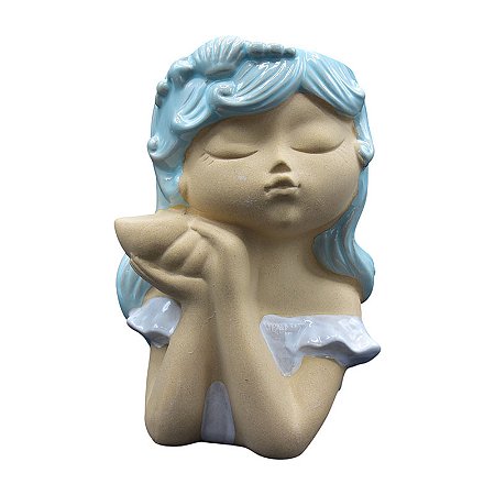 Vaso Meninas Coroa De Flores Olhos Fechados Branco/Azul