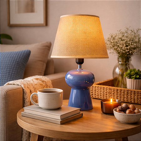 Abajur De Ceramica Azul Efeito Pedra TK-27