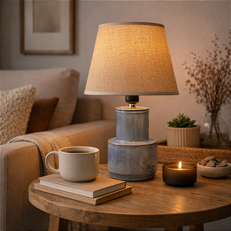 Abajur De Ceramica Duas Camadas Azul Efeito Pedra TK-28