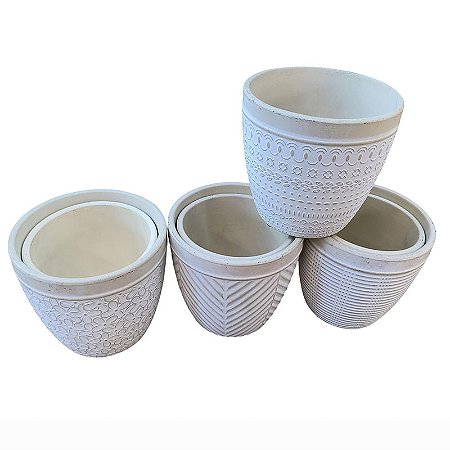 Vasos Em Ceramica Branco Detalhes Em Relevo M TK-87