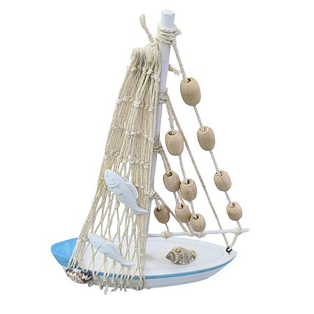 Barco Com Rede E Contas De Madeira TL-16