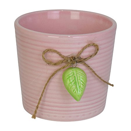 Vaso Com Relevo Linhas Folha Rosa TL-58A
