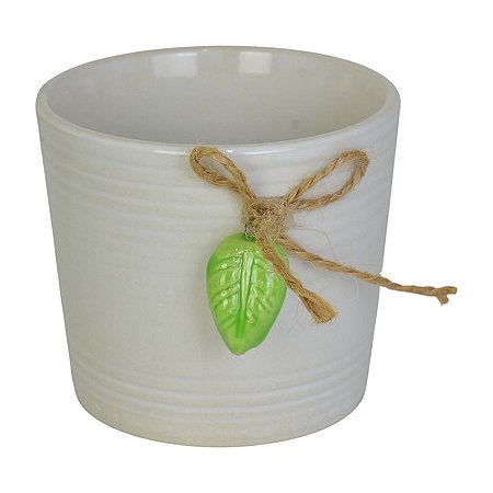 Vaso Com Relevo Linhas Folha Branco TL-58D