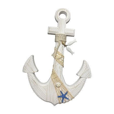 Enfeite Ancora De Madeira Sisal Com Peixes TL-70