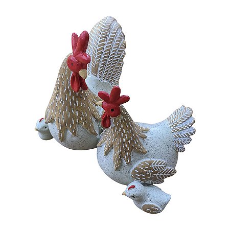 Galo Galinha E 2 Pintinhos Em Resina TL-76