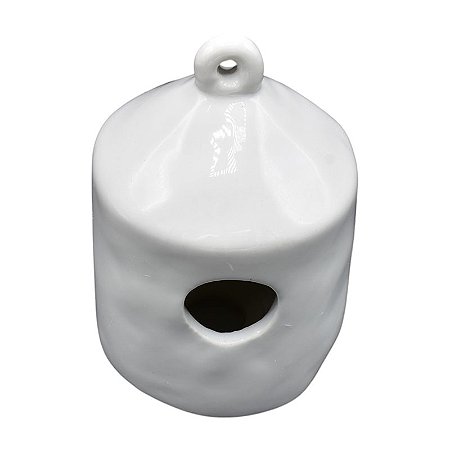 Casa De Passaro Arredondada Branca Em Ceramica TJ-48