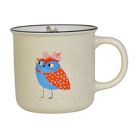 Caneca Branca De Coruja Azul De Oculos TK-69C