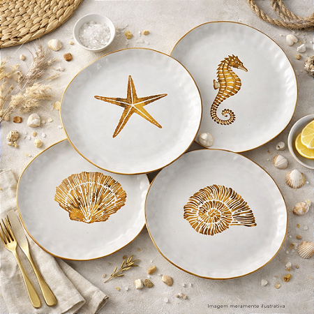 Jogo 4pçs Pratos Estampa Bege XQ-03