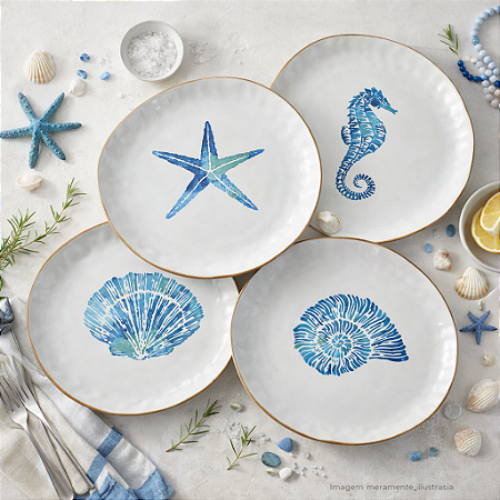 Jogo 4pçs Pratos Estampa Azul XQ-04