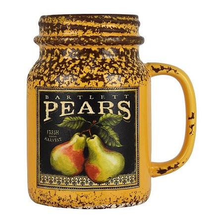 Enfeite Vaso Caneca Frutas Amarelo em Cerâmica YH-16