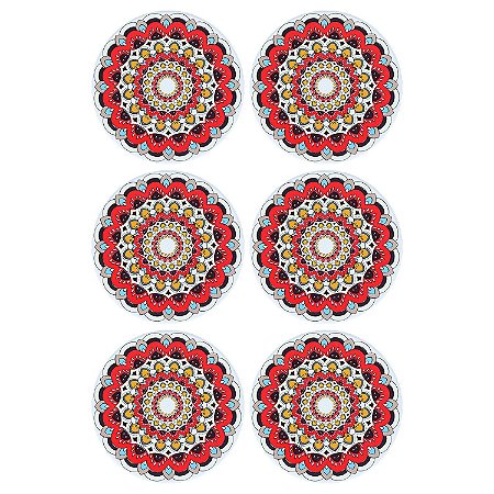 Jogo c/6 Porta Copos Mandala Vermelha em Cerâmica YI-43C