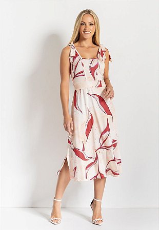 Vestido Vitamina Sem Manga Mídi Laços nos Ombros
