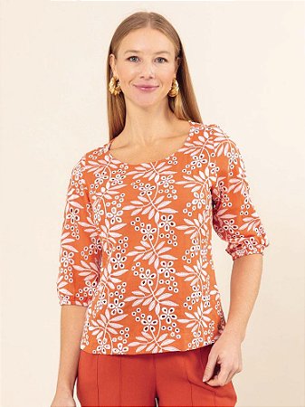 Blusa "Vibrante" Manga ¾ Laise Algodão