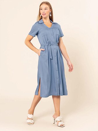 Vestido "Decidida" Manga Curta Chemise Denim