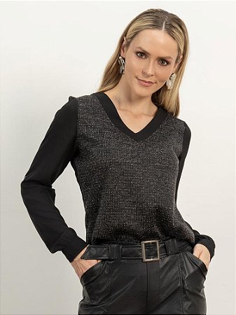 Blusa "Reflexões" Manga Longa Frente Texturizada