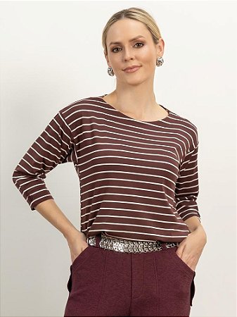 Blusa "Vibrações" Listrada Manga ¾