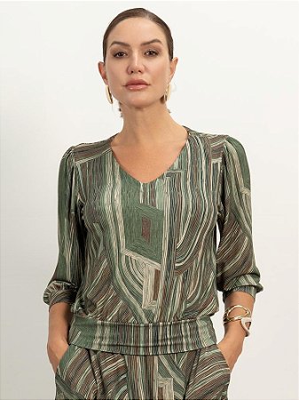 Blusa "Pensamentos" Blusê Manga ¾ Decote V