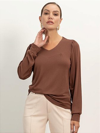 Blusa "Experiências" Manga Longa Decote V