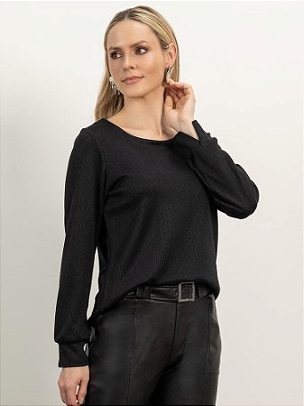 Blusa "Reflexões" Jacquard Manga Longa Costas com Abotoamento