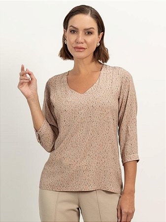 Blusa "Sonhos" Mangas ¾ Nervurada Estampada